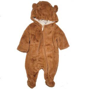 MID Baby Brown Fuzzy Pram Footed Coverall with Hood